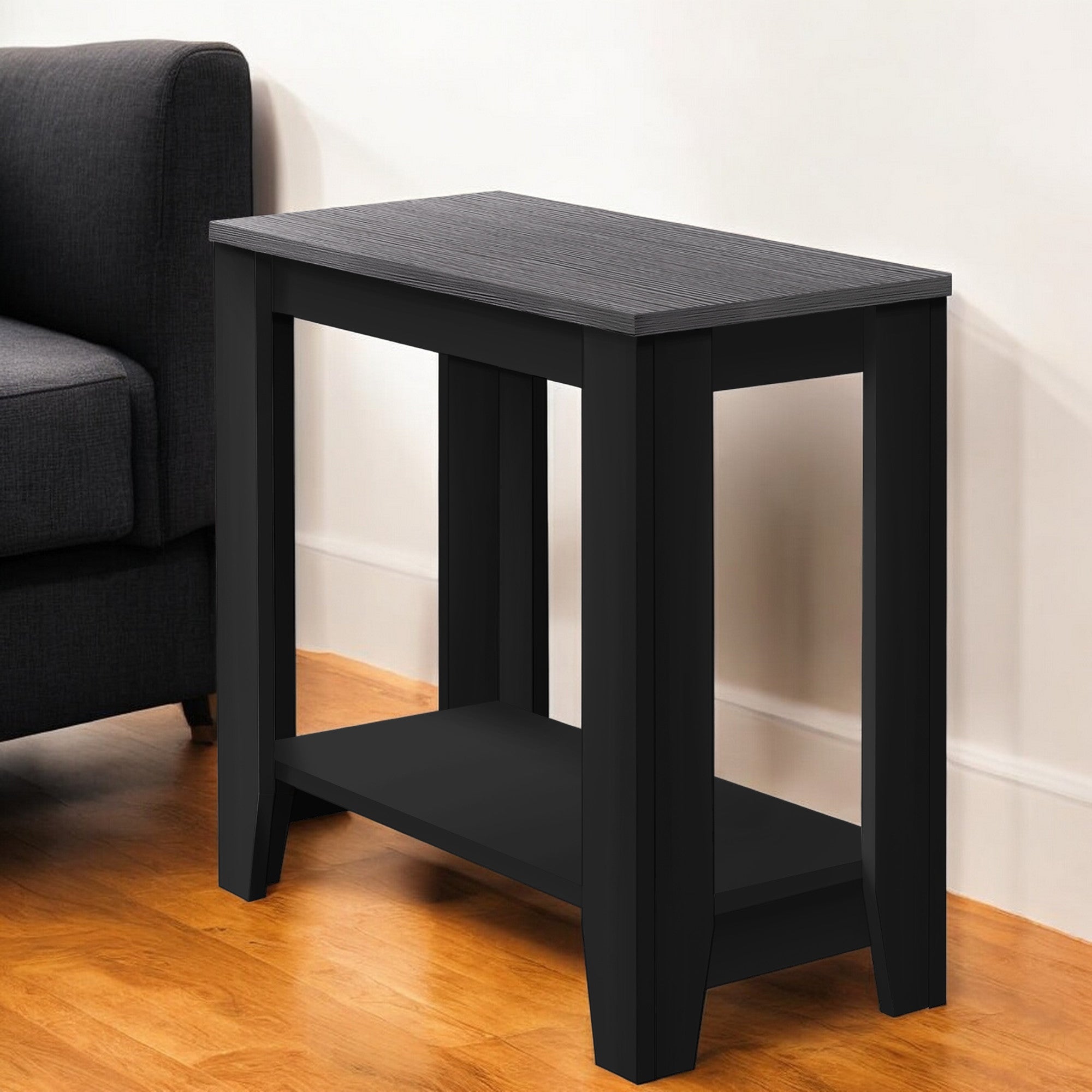 22" Black And Gray End Table With Shelf-End-Side Tables-DECOROLALA