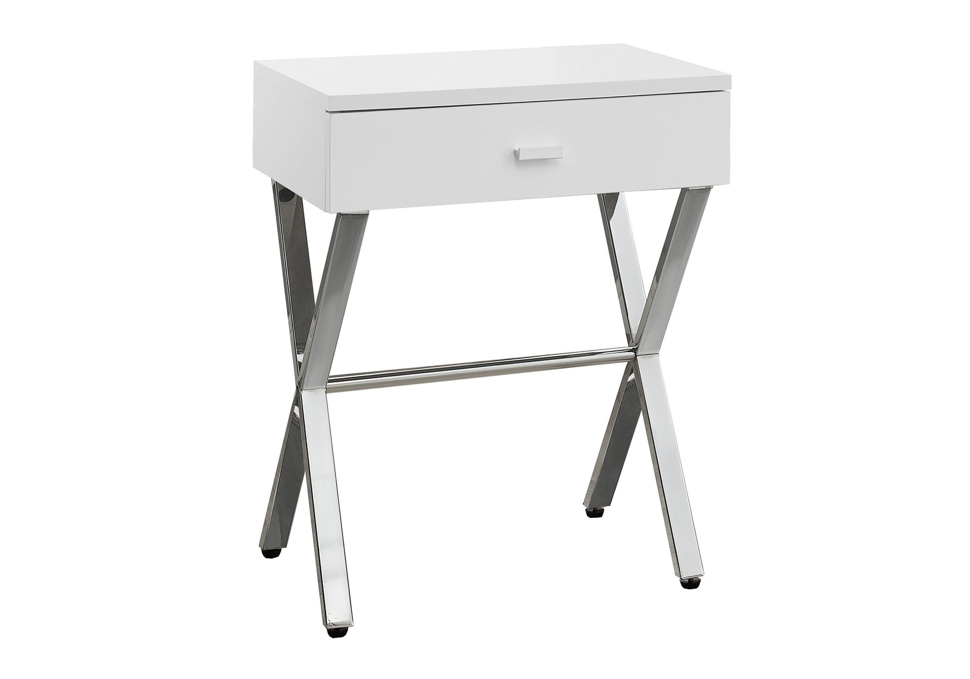22" Silver And White Wood And Metal End Table With Drawer-End-Side Tables-DECOROLALA