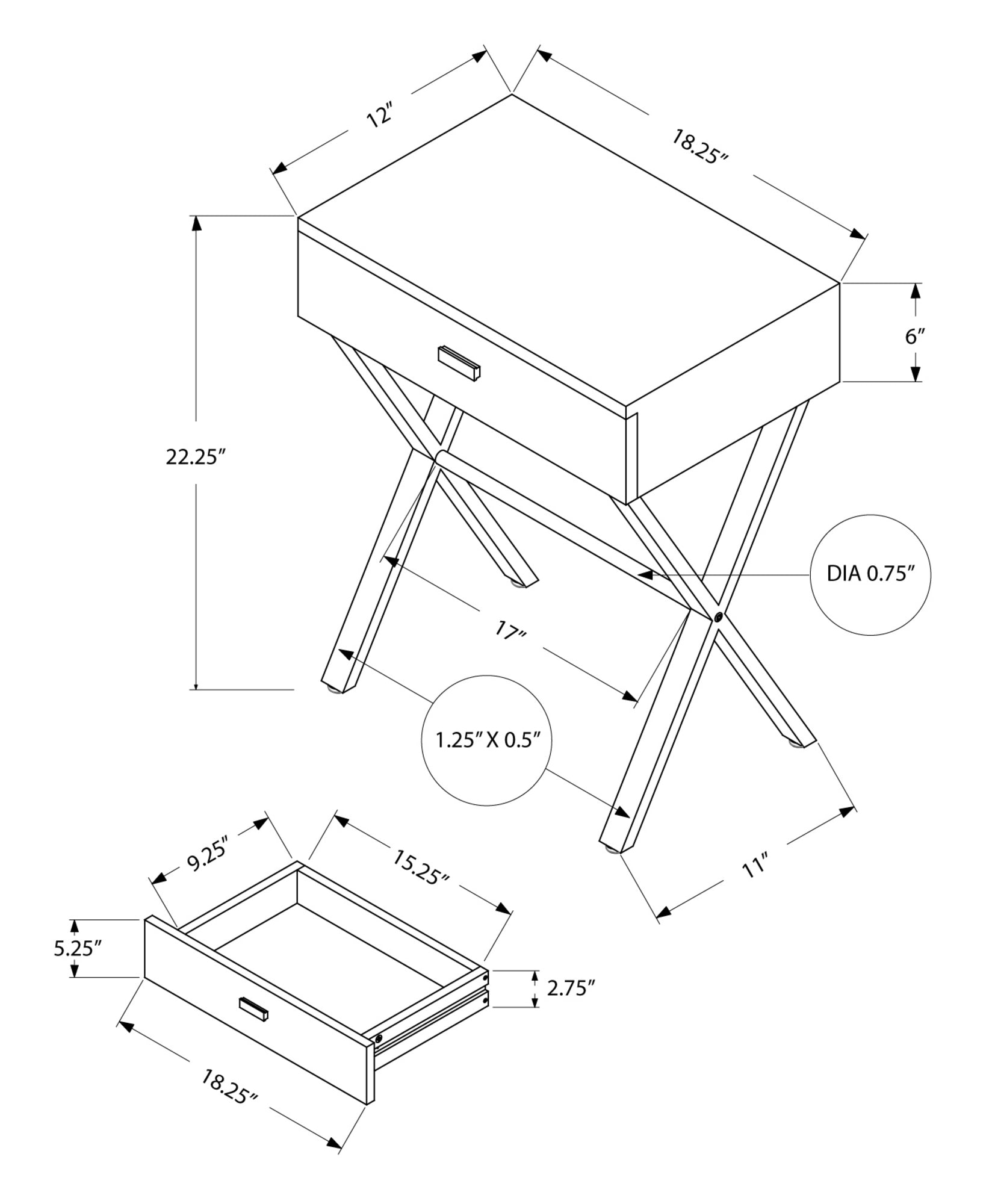 22" Silver And White Wood And Metal End Table With Drawer-End-Side Tables-DECOROLALA