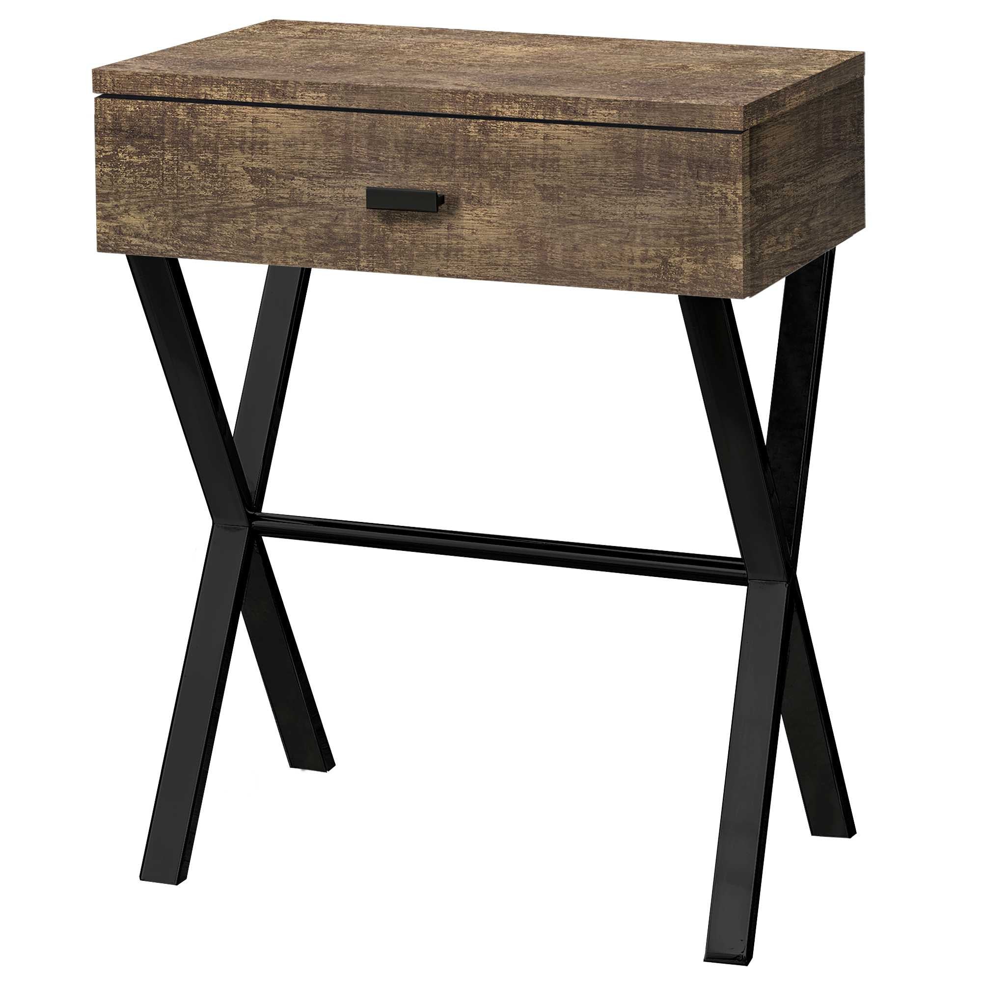 22" Black And Brown Wood And Metal End Table With Drawer-End-Side Tables-DECOROLALA