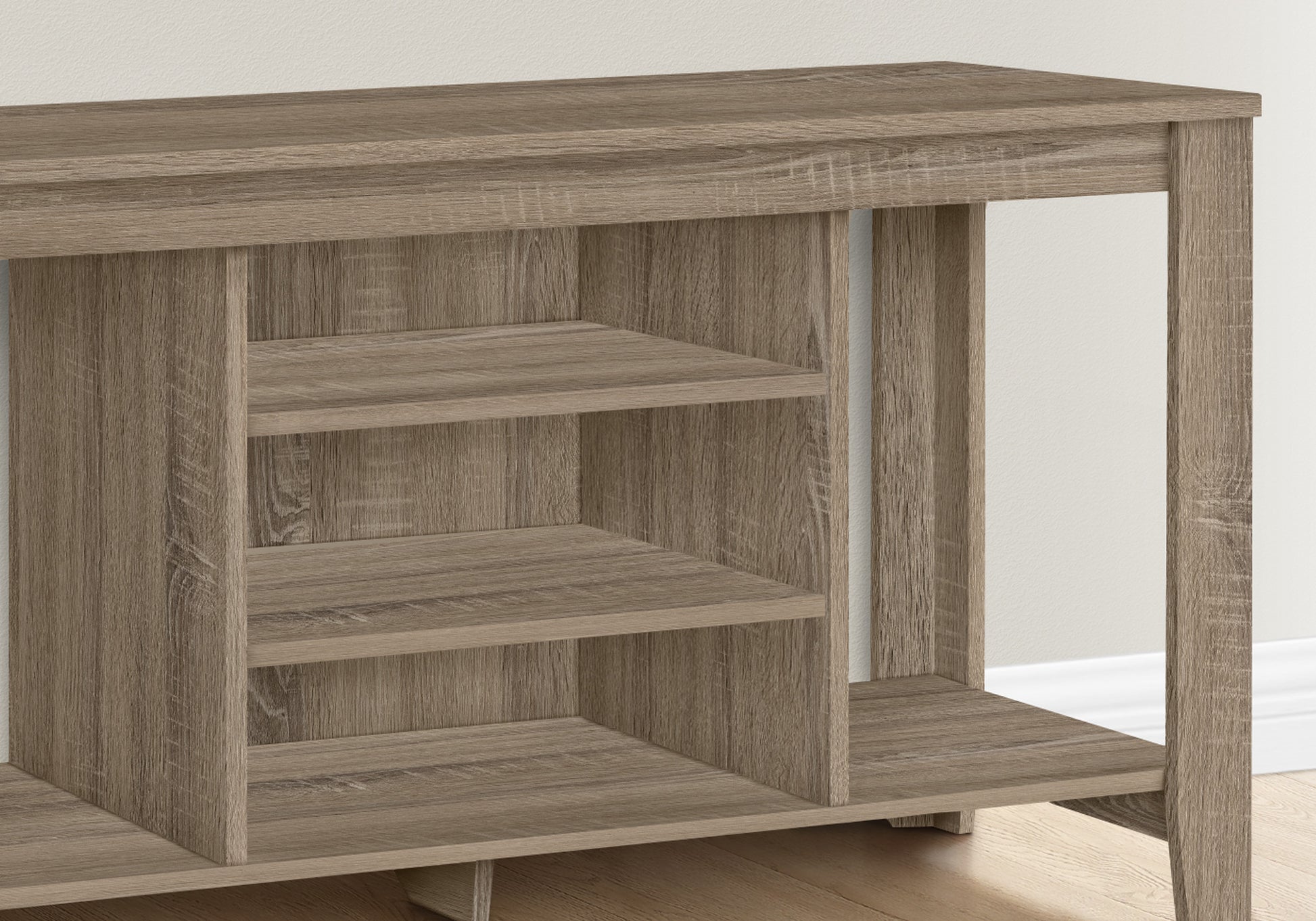 48" Taupe Wood Open Shelving TV Stand-TV Stands-DECOROLALA