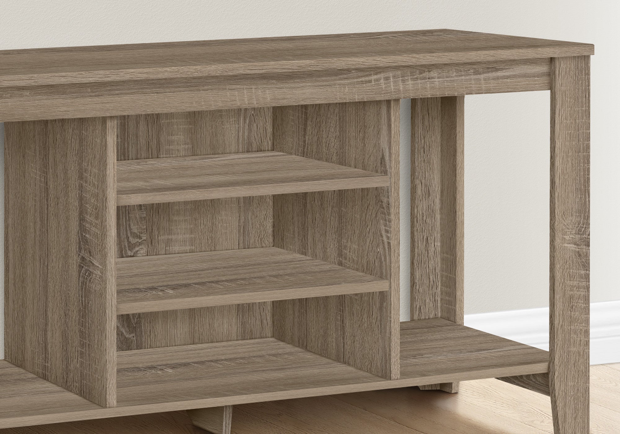 48" Taupe Wood Open Shelving TV Stand-TV Stands-DECOROLALA