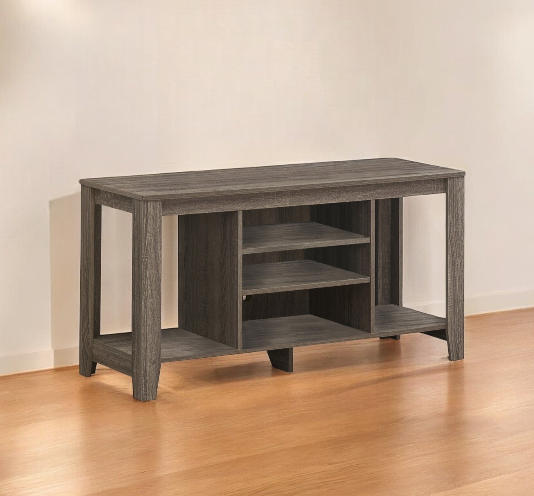 48" Taupe Wood Open Shelving TV Stand-TV Stands-DECOROLALA