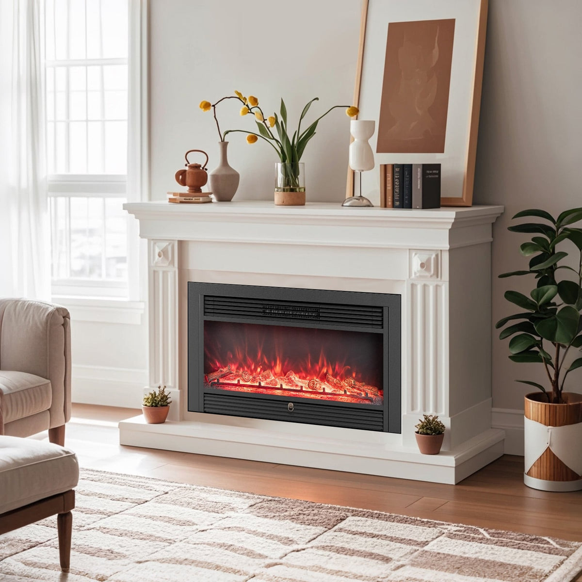 33/36-Inch Electric Fireplace Insert 750W/1500W Recessed Fireplace Heater-1500W-Fireplaces-DECOROLALA