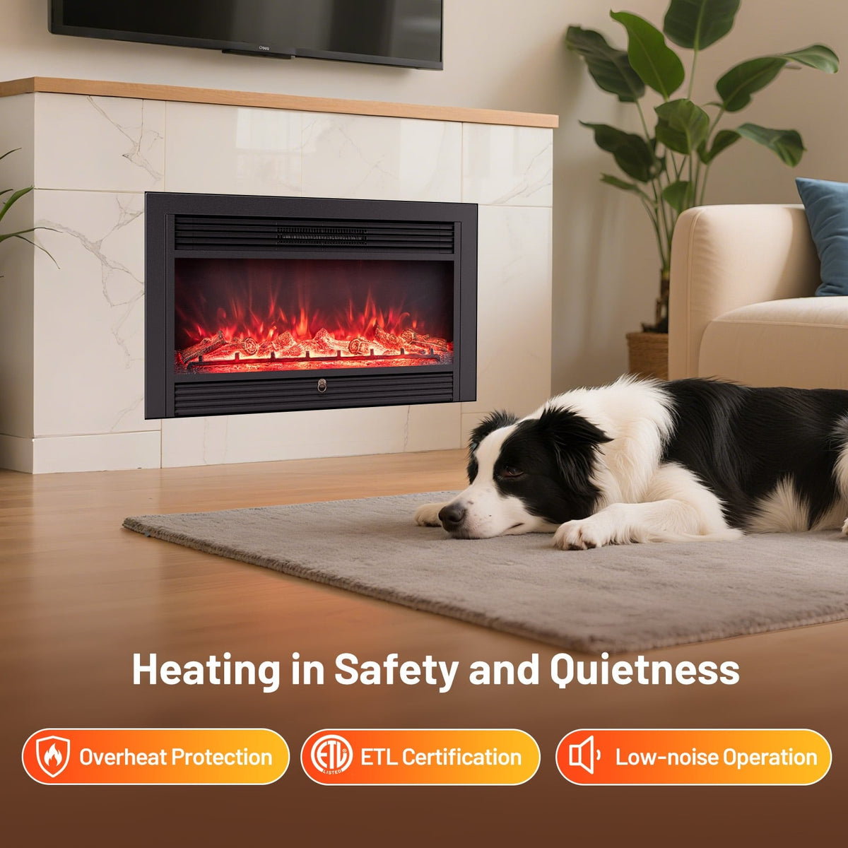 33/36-Inch Electric Fireplace Insert 750W/1500W Recessed Fireplace Heater-1500W-Fireplaces-DECOROLALA