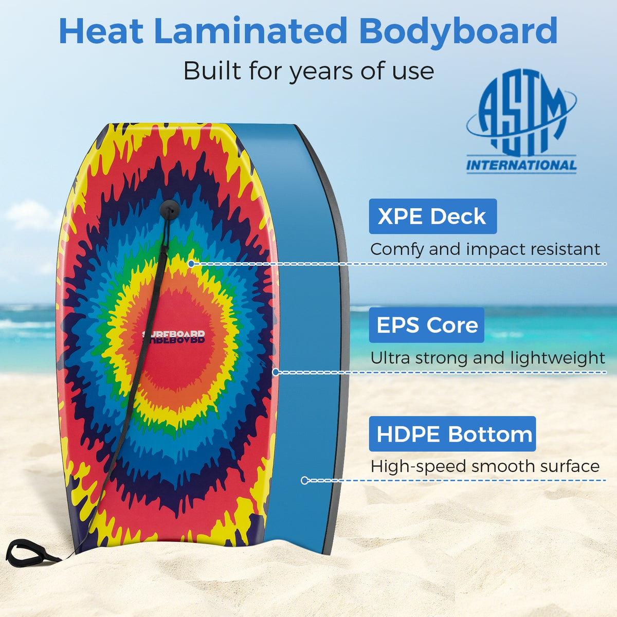 33/37/41 Inches Lightweight Body Board Boogie Board with EPS Core XPE Deck HDPE Bottom Multicolor3-L-Surfing-DECOROLALA
