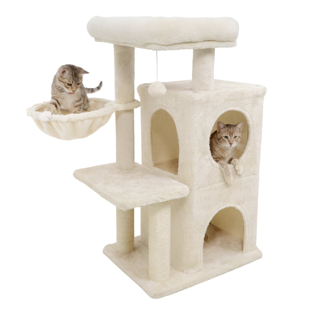 33.5 Inch Cute Kitten Tower with 2-Tier Condo and Padded Top Perch-Beige-Cat Trees & Scratchers-DECOROLALA