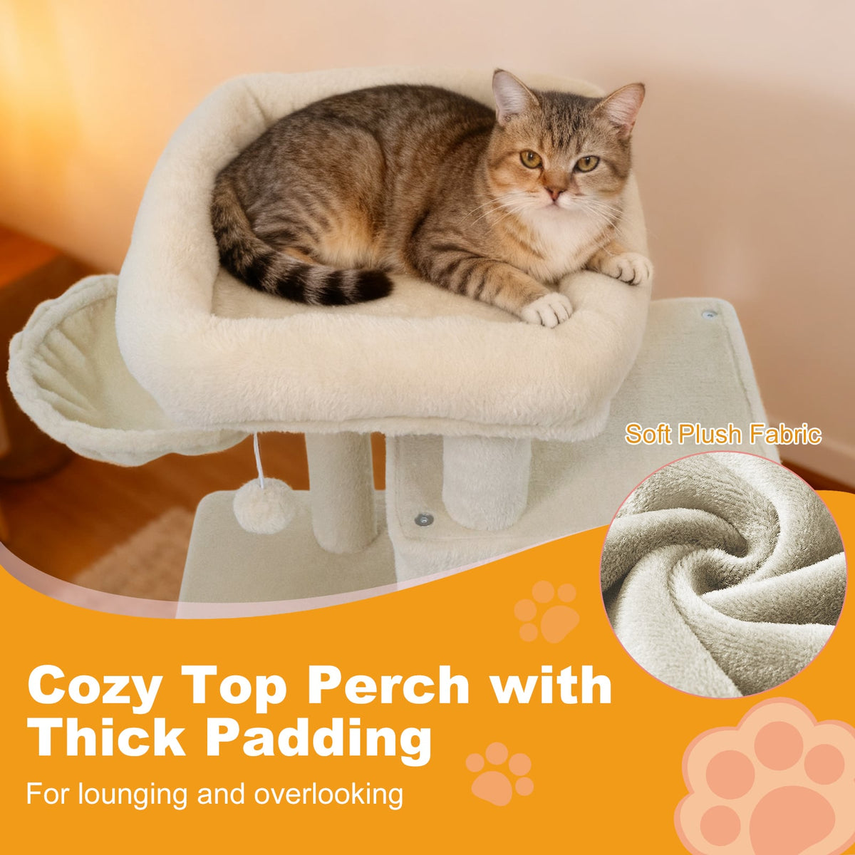 33.5 Inch Cute Kitten Tower with 2-Tier Condo and Padded Top Perch-Beige-Cat Trees & Scratchers-DECOROLALA