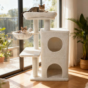 33.5 Inch Cute Kitten Tower with 2-Tier Condo and Padded Top Perch-Beige-Cat Trees & Scratchers-DECOROLALA