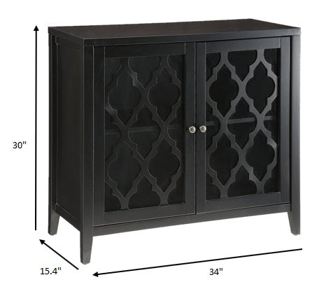 34" Black Sideboard with Two Glass Doors-Sideboards-DECOROLALA