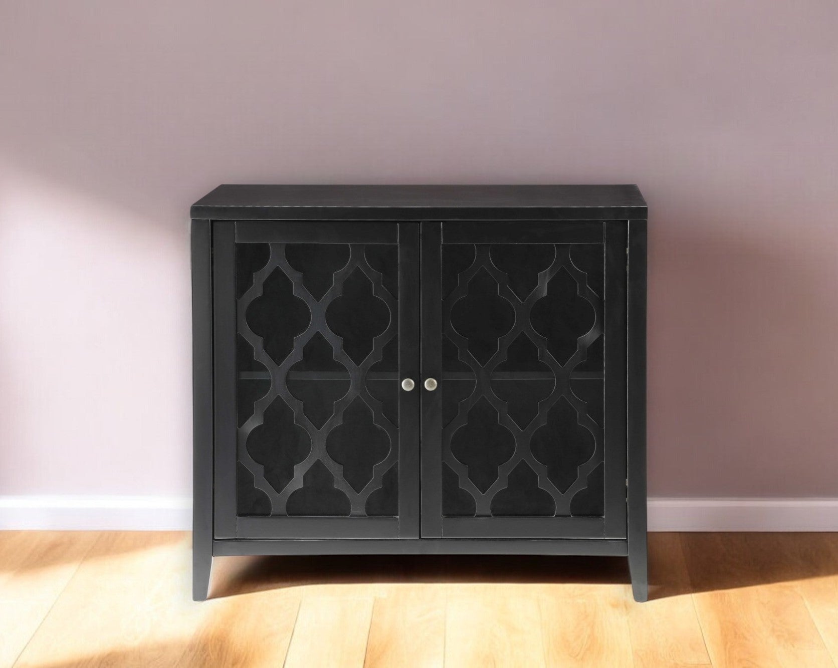 34" Black Sideboard with Two Glass Doors-Sideboards-DECOROLALA