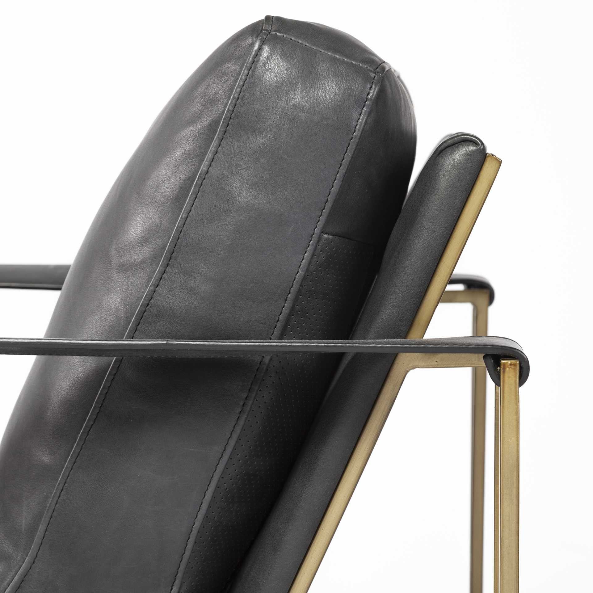 34" Black and Gold Faux Leather Lounge Chair-Accent Chairs-DECOROLALA