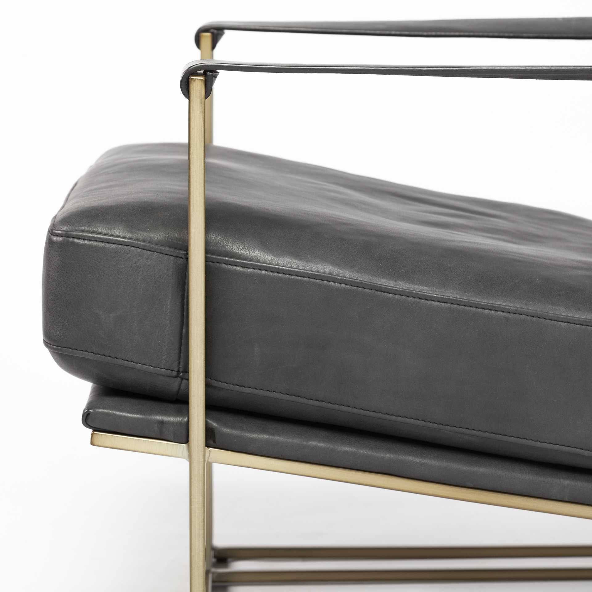 34" Black and Gold Faux Leather Lounge Chair-Accent Chairs-DECOROLALA