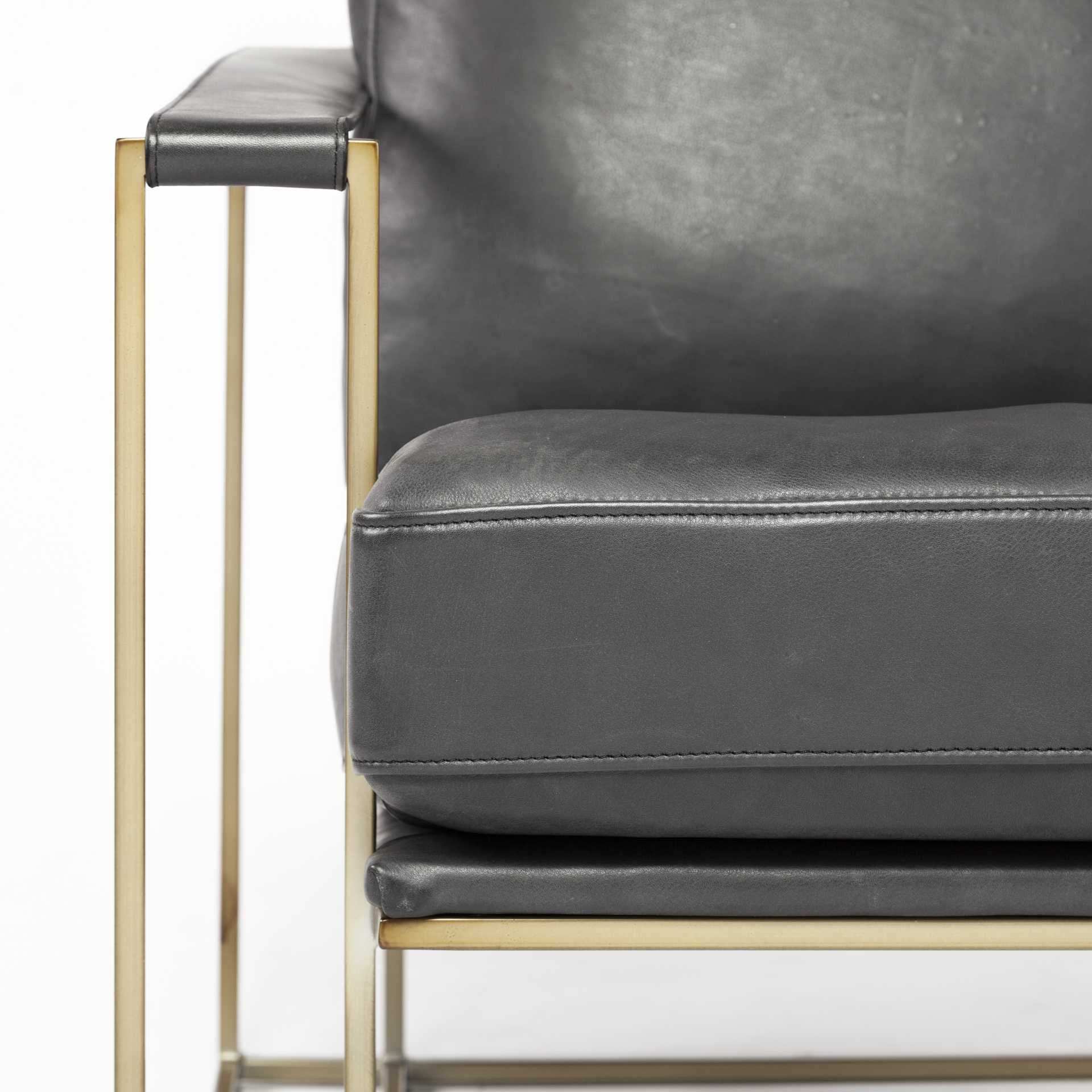 34" Black and Gold Faux Leather Lounge Chair-Accent Chairs-DECOROLALA