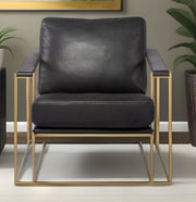 34" Black and Gold Faux Leather Lounge Chair-Accent Chairs-DECOROLALA