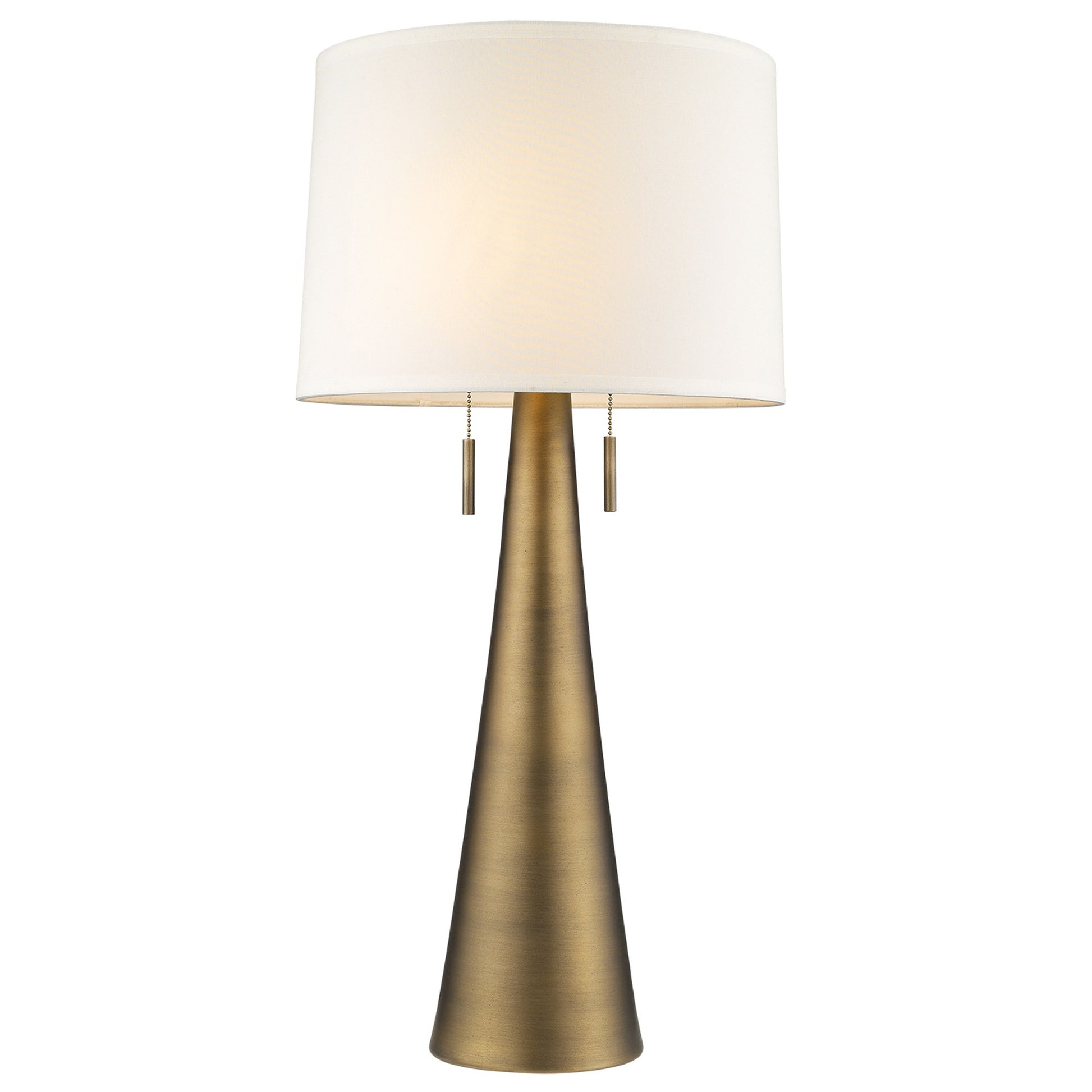 34" Brass Metal Two Light Table Lamp With White Empire Shade-Table Lamps-DECOROLALA