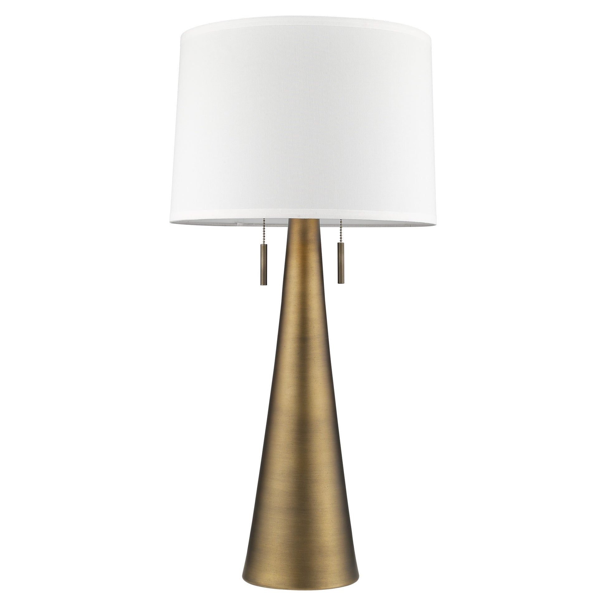 34" Brass Metal Two Light Table Lamp With White Empire Shade-Table Lamps-DECOROLALA