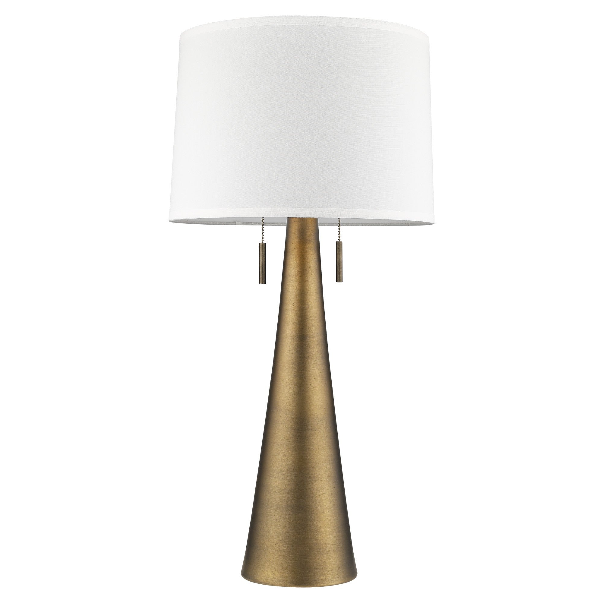 34" Brass Metal Two Light Table Lamp With White Empire Shade-Table Lamps-DECOROLALA