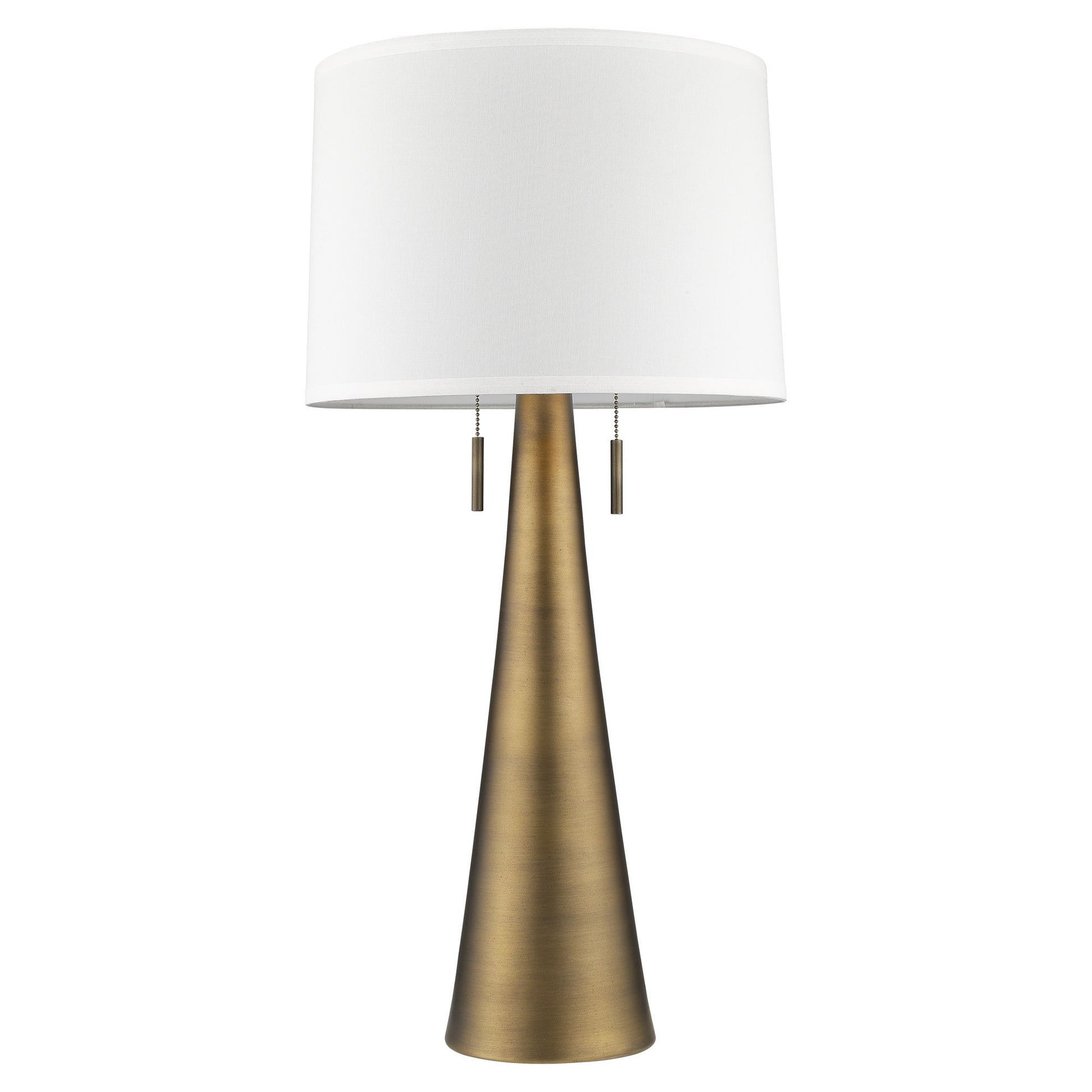 34" Brass Metal Two Light Table Lamp With White Empire Shade-Table Lamps-DECOROLALA