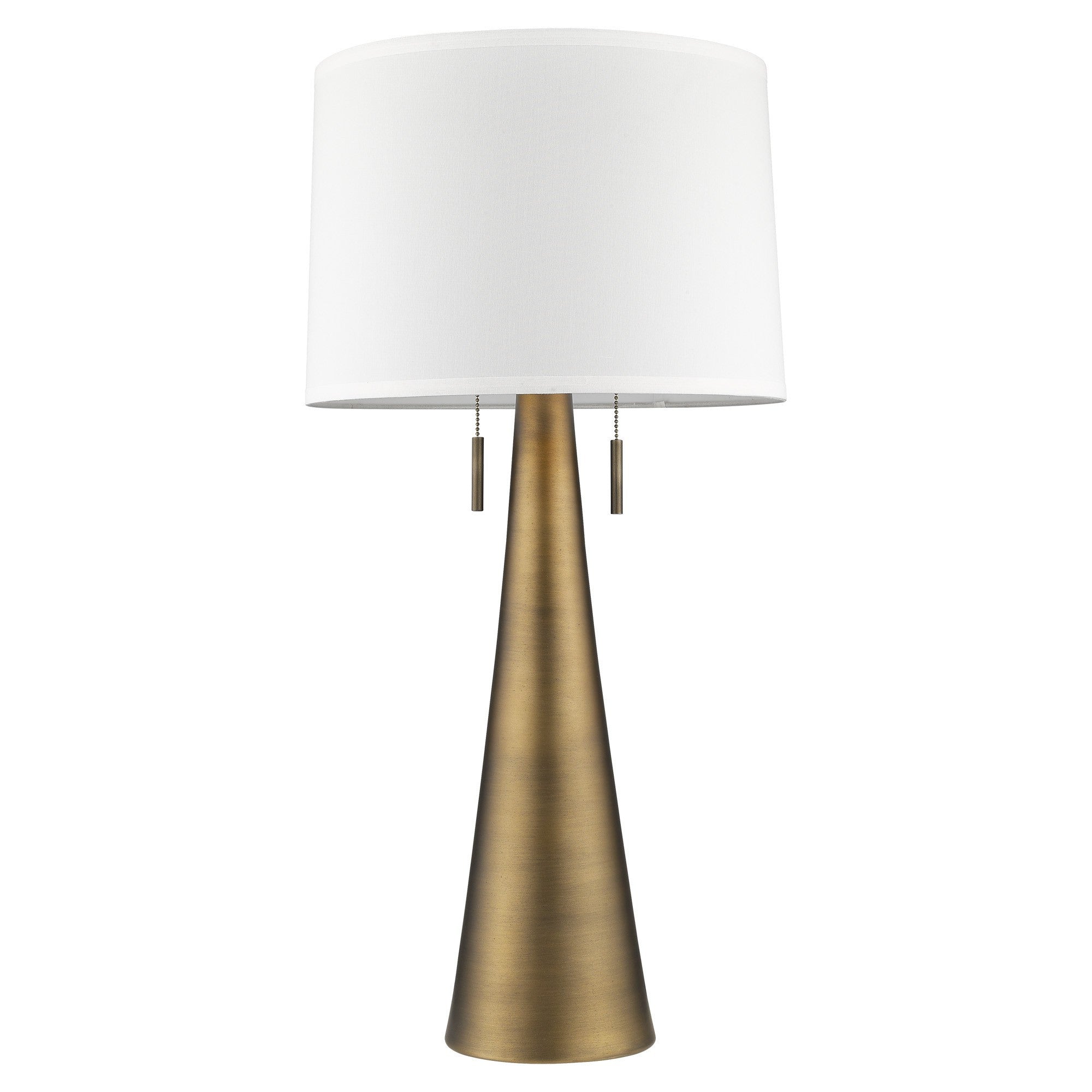 34" Brass Metal Two Light Table Lamp With White Empire Shade-Table Lamps-DECOROLALA