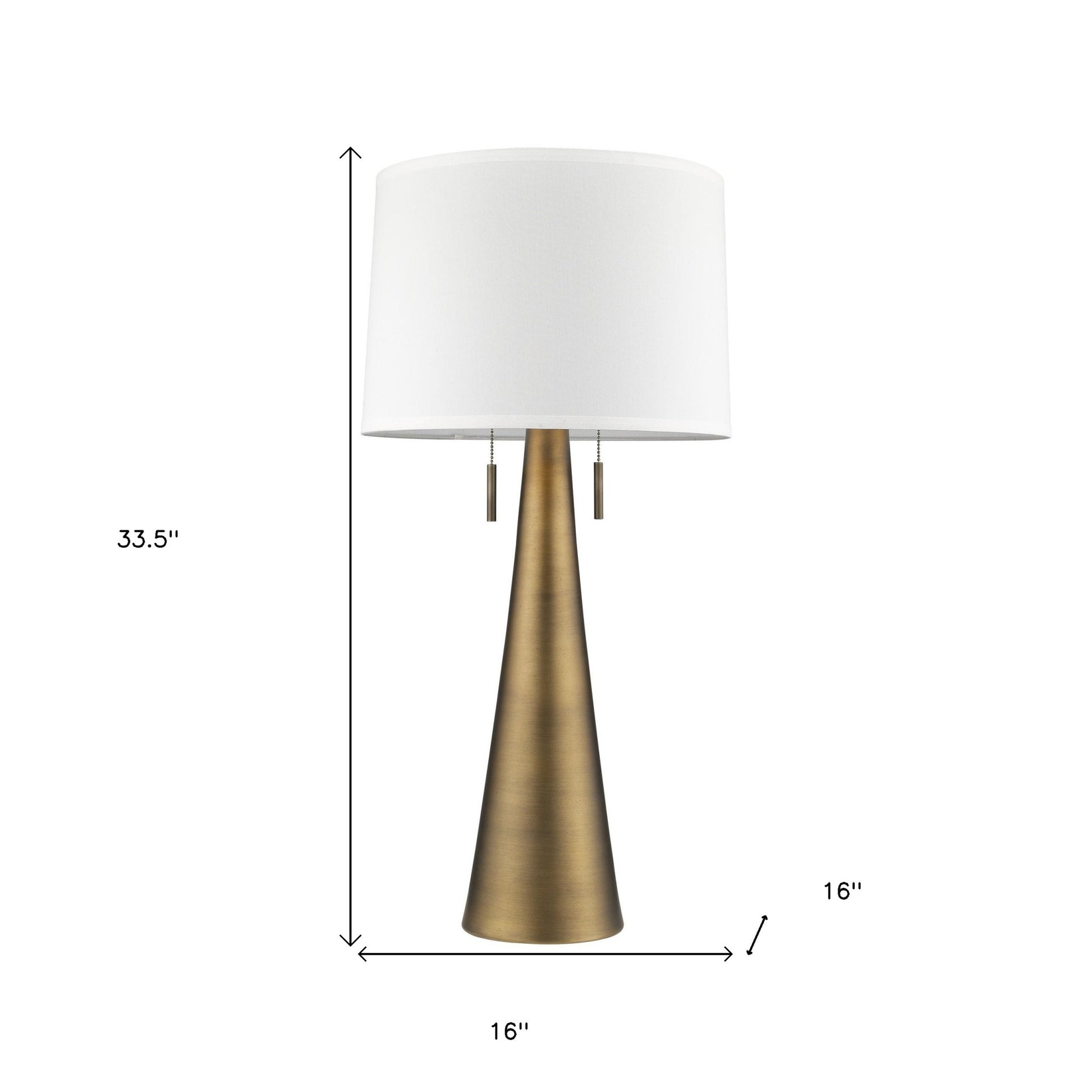 34" Brass Metal Two Light Table Lamp With White Empire Shade-Table Lamps-DECOROLALA