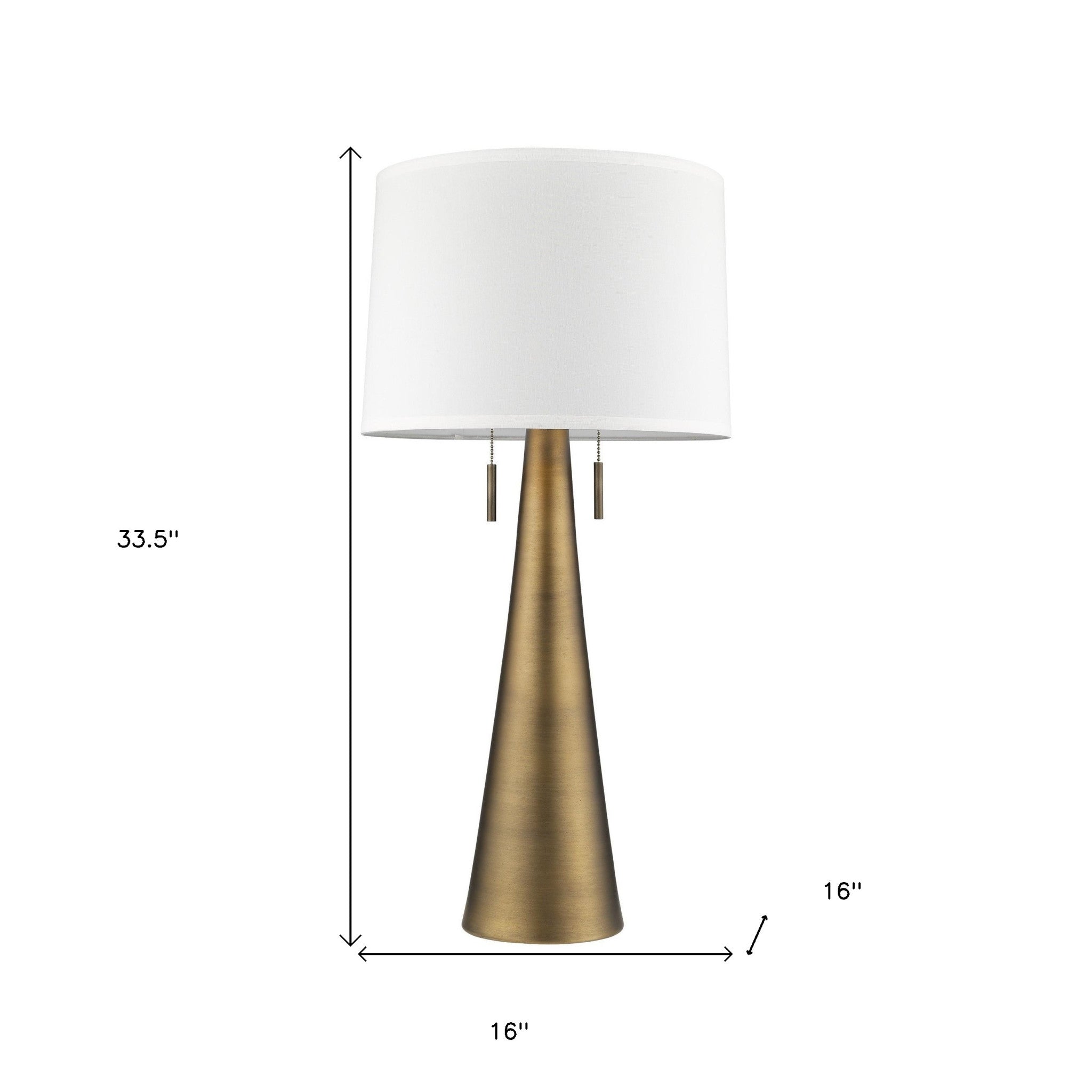 34" Brass Metal Two Light Table Lamp With White Empire Shade-Table Lamps-DECOROLALA