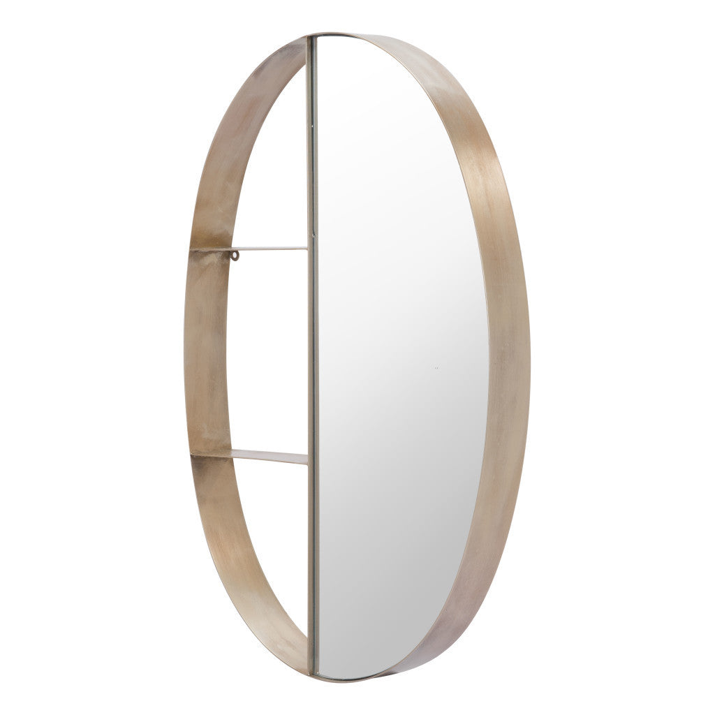 34" Bronze Oval Steel Framed Accent Mirror-Mirrors-DECOROLALA