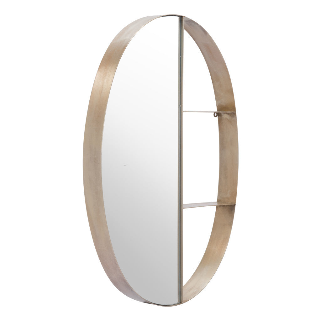 34" Bronze Oval Steel Framed Accent Mirror-Mirrors-DECOROLALA
