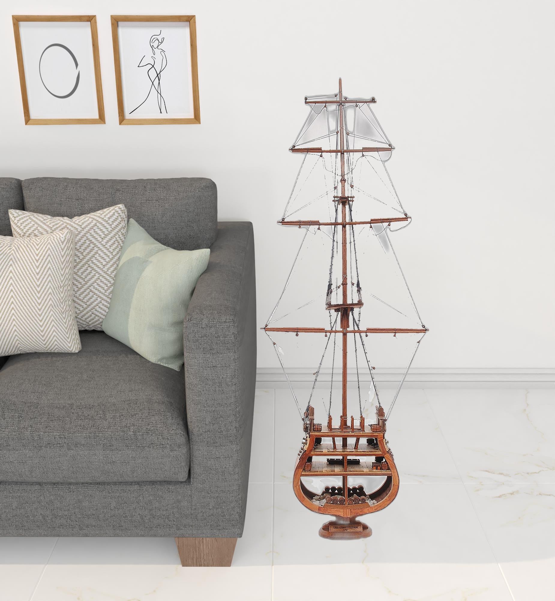 34" Brown Boat Model Sculpture-Sculptures-DECOROLALA