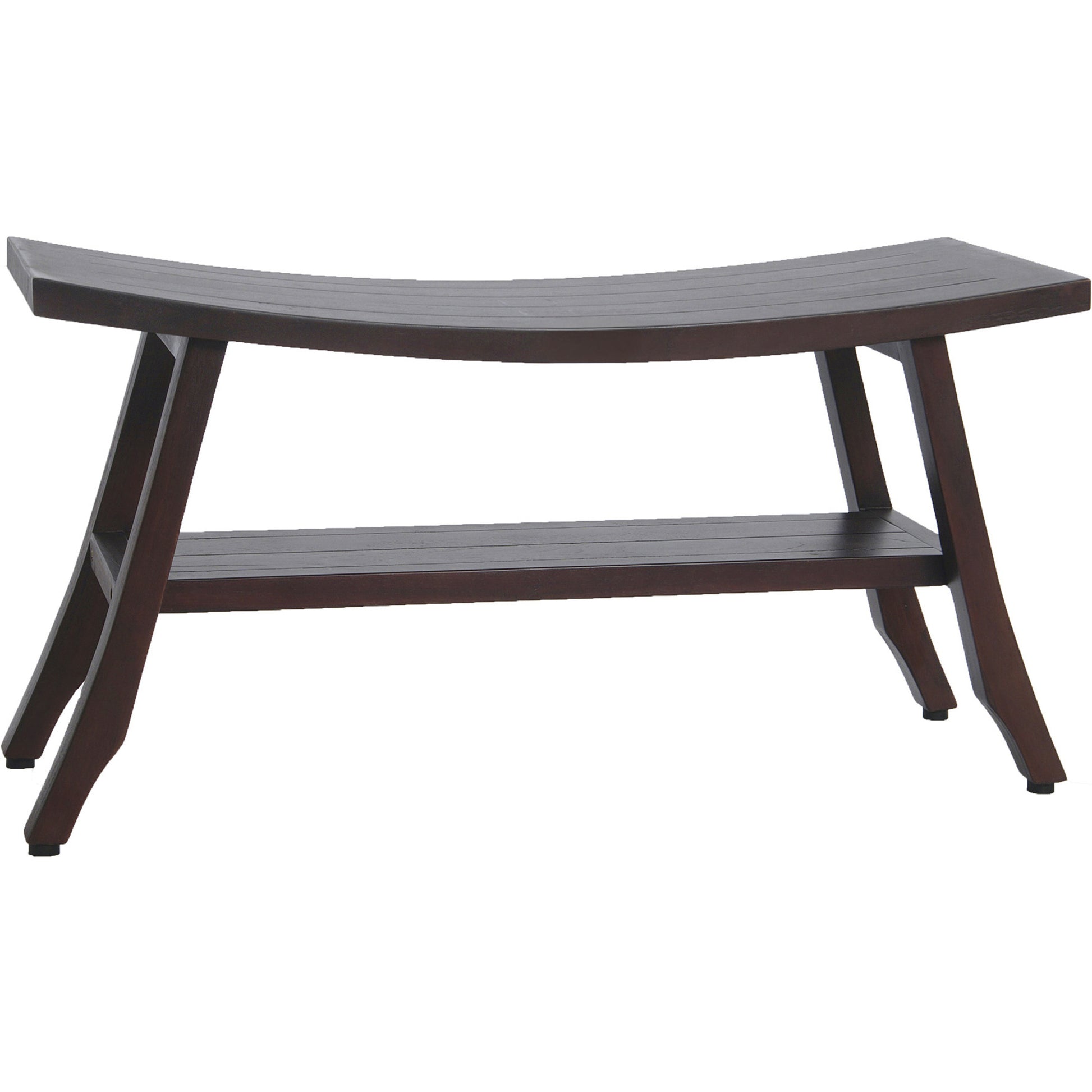 34" Brown Teak Shower Bench With Shelf-Shower Benches-DECOROLALA