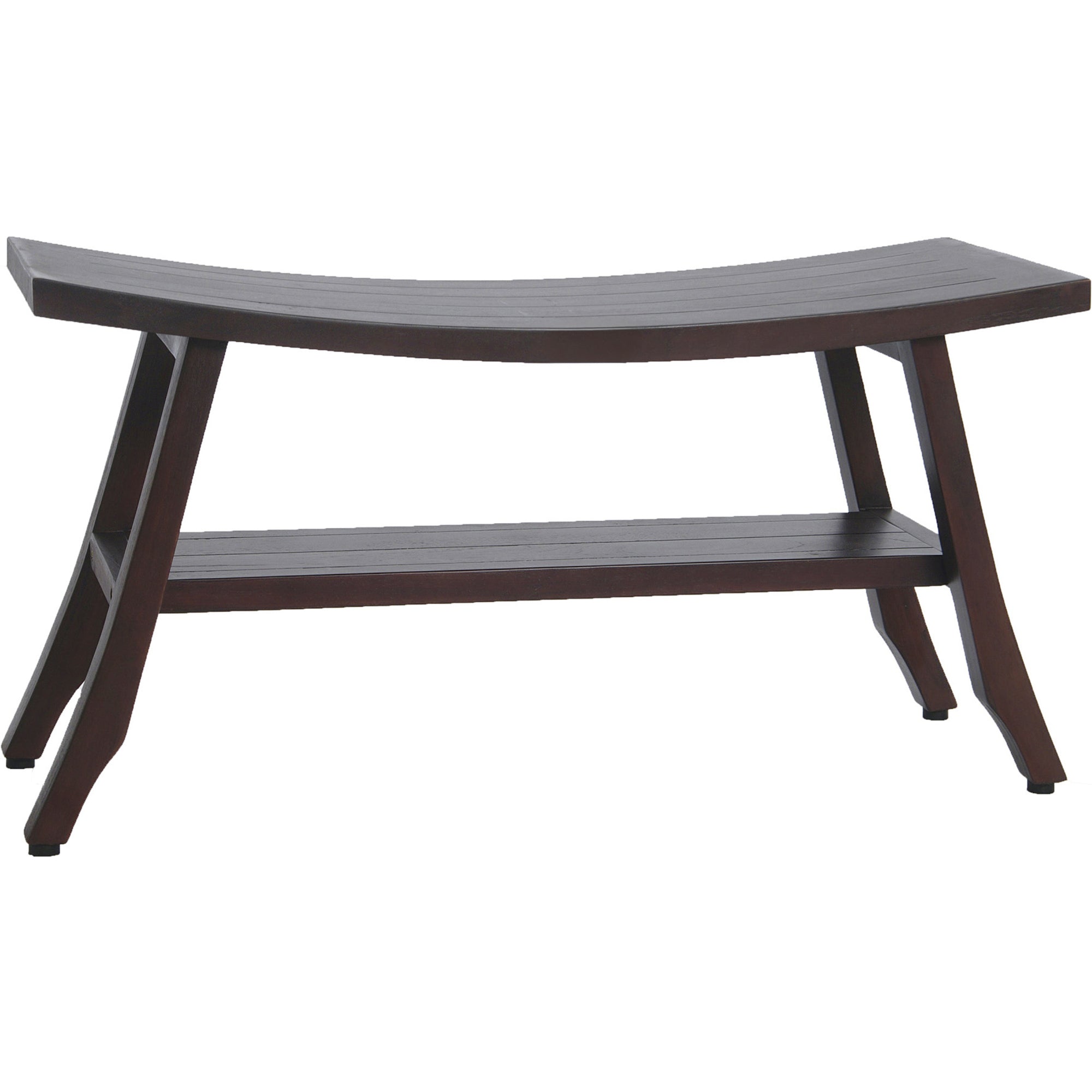 34" Brown Teak Shower Bench With Shelf-Shower Benches-DECOROLALA