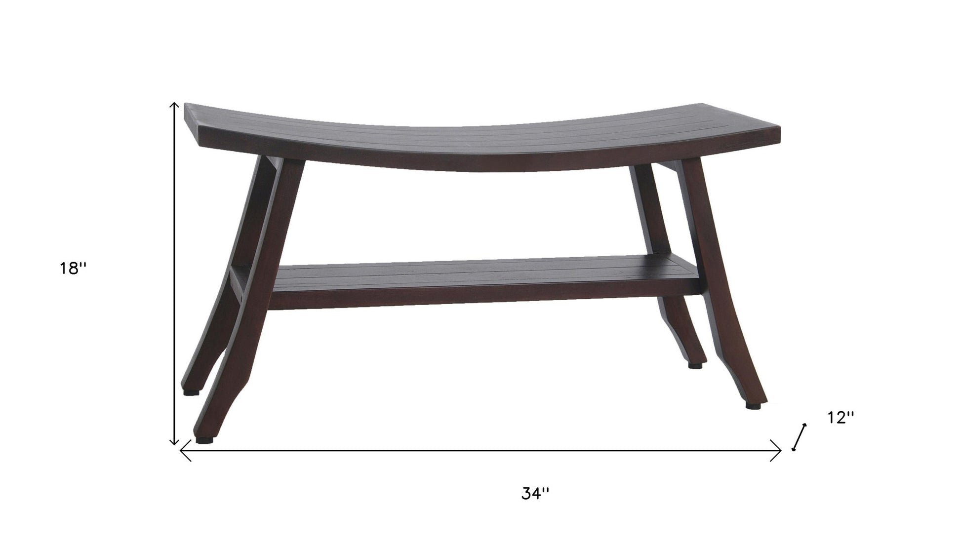 34" Brown Teak Shower Bench With Shelf-Shower Benches-DECOROLALA