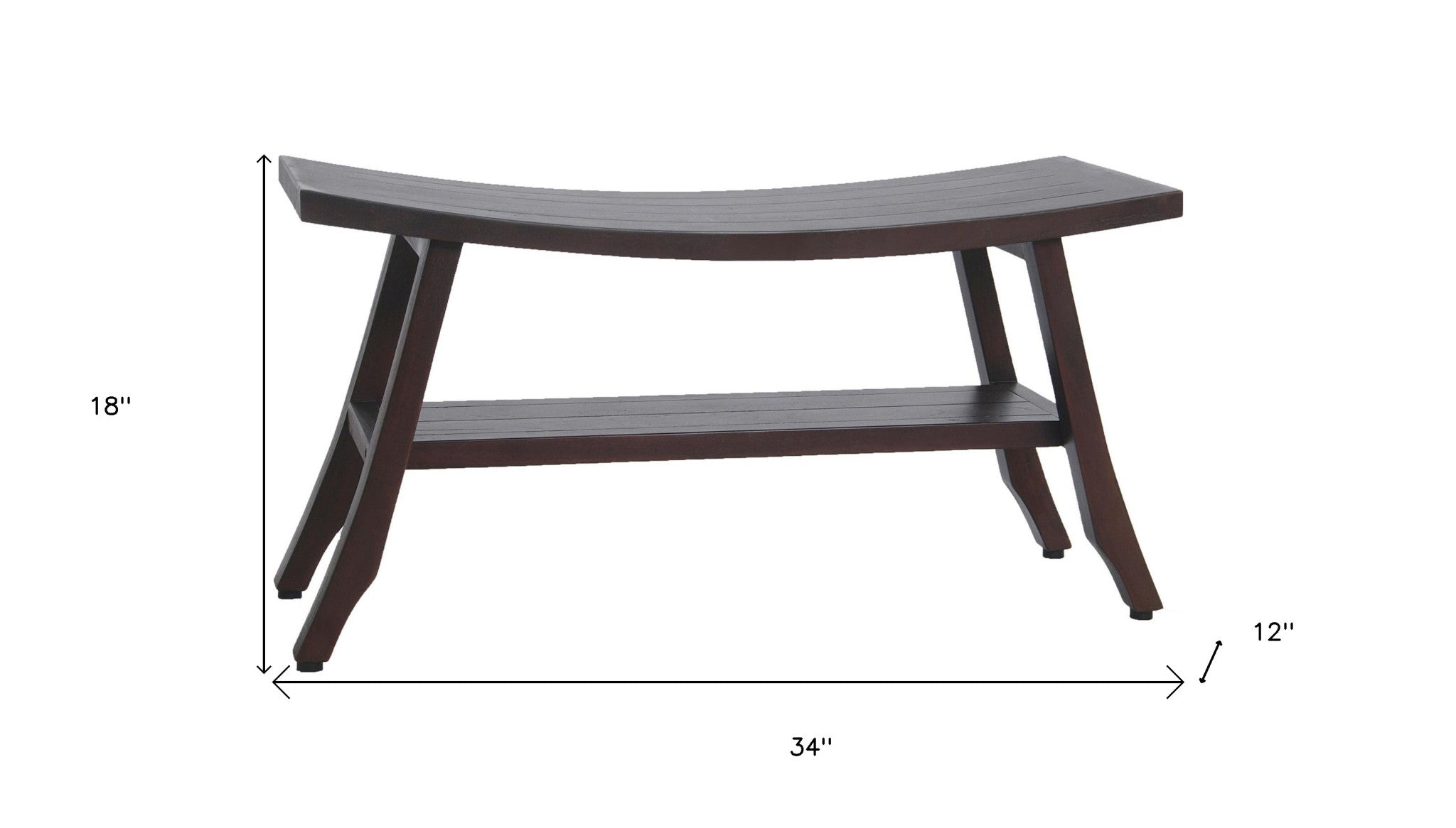 34" Brown Teak Shower Bench With Shelf-Shower Benches-DECOROLALA