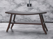 34" Brown Teak Shower Bench With Shelf-Shower Benches-DECOROLALA
