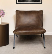 34" Brown and Black Top Grain Leather Distressed Slipper Chair-Accent Chairs-DECOROLALA