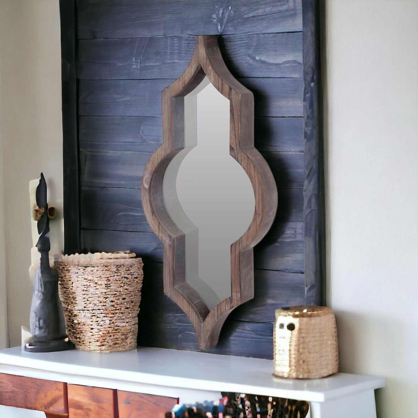 34" Dark Brown Novelty Framed Accent Mirror-Mirrors-DECOROLALA