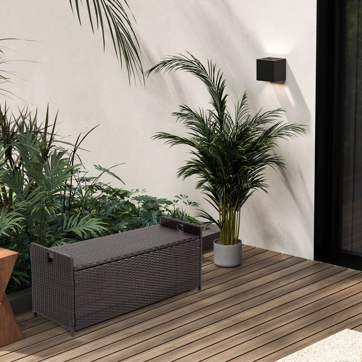 34 Gallon Patio Storage Bench with Seat Cushion and Zippered Liner-Garages-DECOROLALA