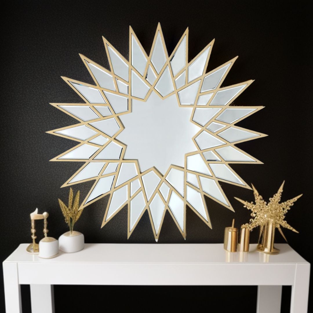 34" Gold Sunburst Metal Framed Accent Mirror-Mirrors-DECOROLALA