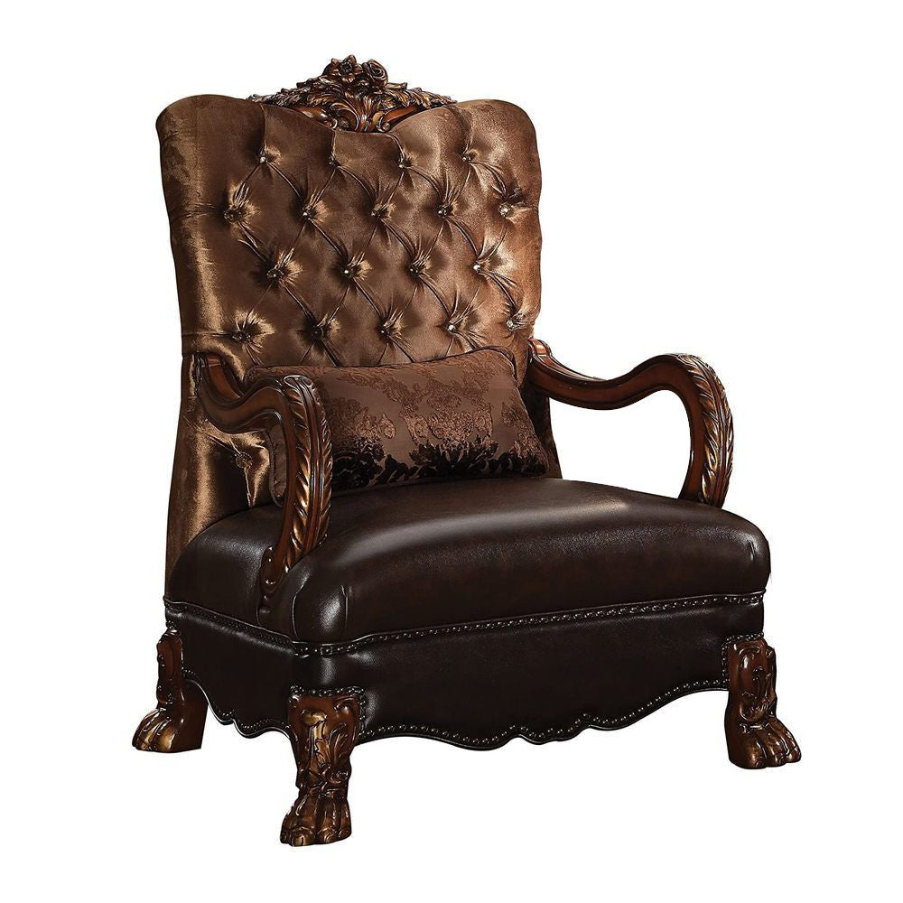 34" Golden Brown and Chocolate Velvet Tufted Arm Chair And Toss Pillow-Accent Chairs-DECOROLALA