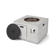 34 Inch Square Concrete Propane Fire Pit Table with Lava Rocks and Cover 50 000 BTU-Gray-Fire Pit Tables-DECOROLALA