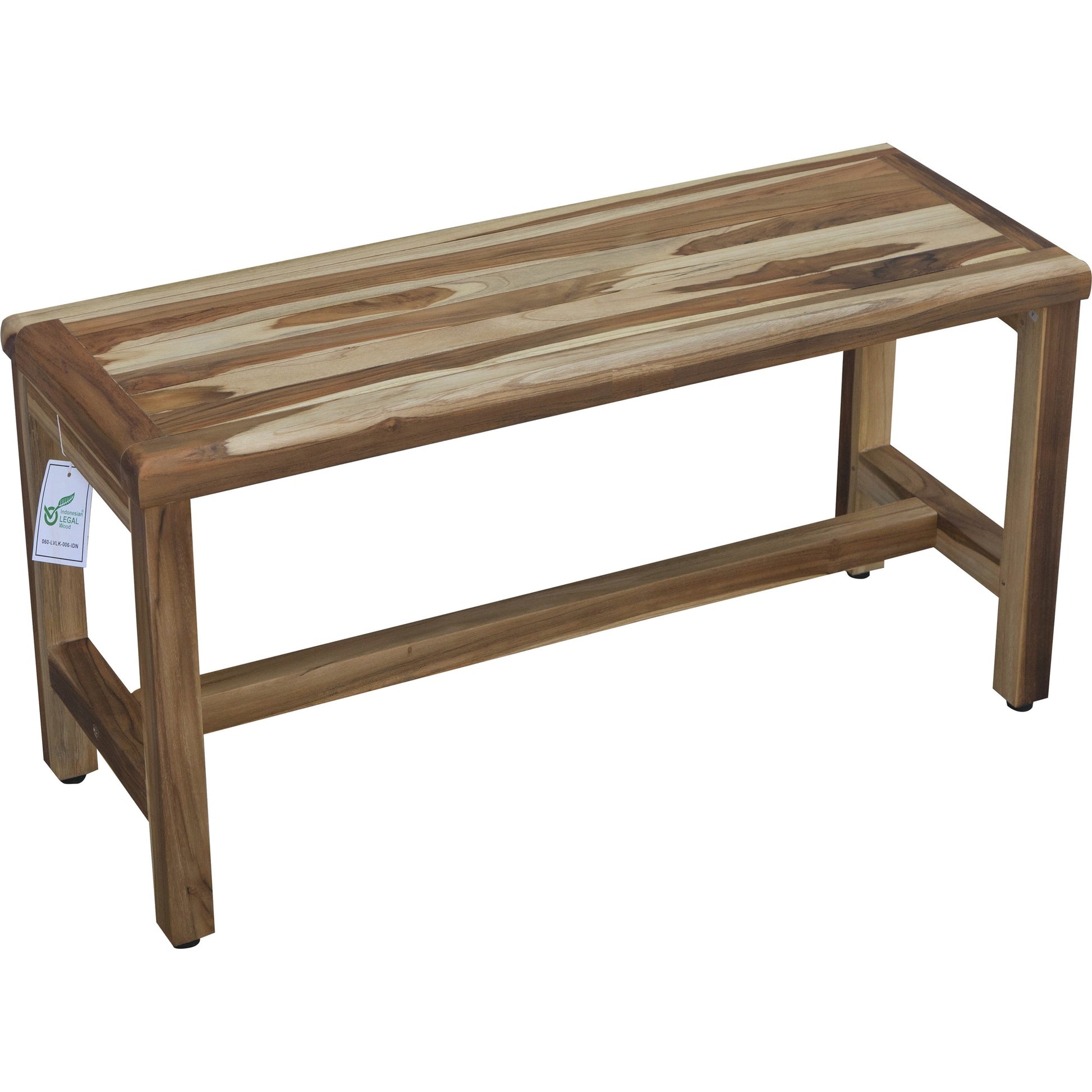 34" Natural Teak Rectangular Shower Bench With Shelf-Shower Benches-DECOROLALA