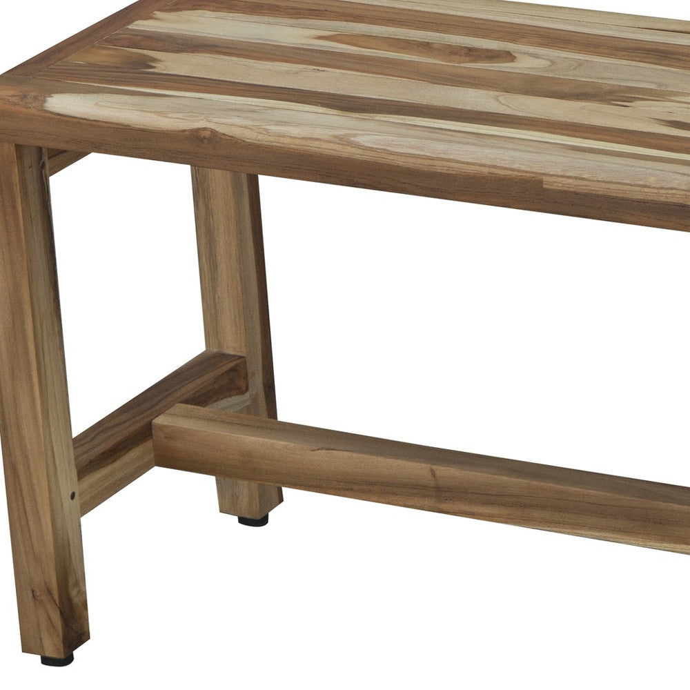 34" Natural Teak Rectangular Shower Bench With Shelf-Shower Benches-DECOROLALA