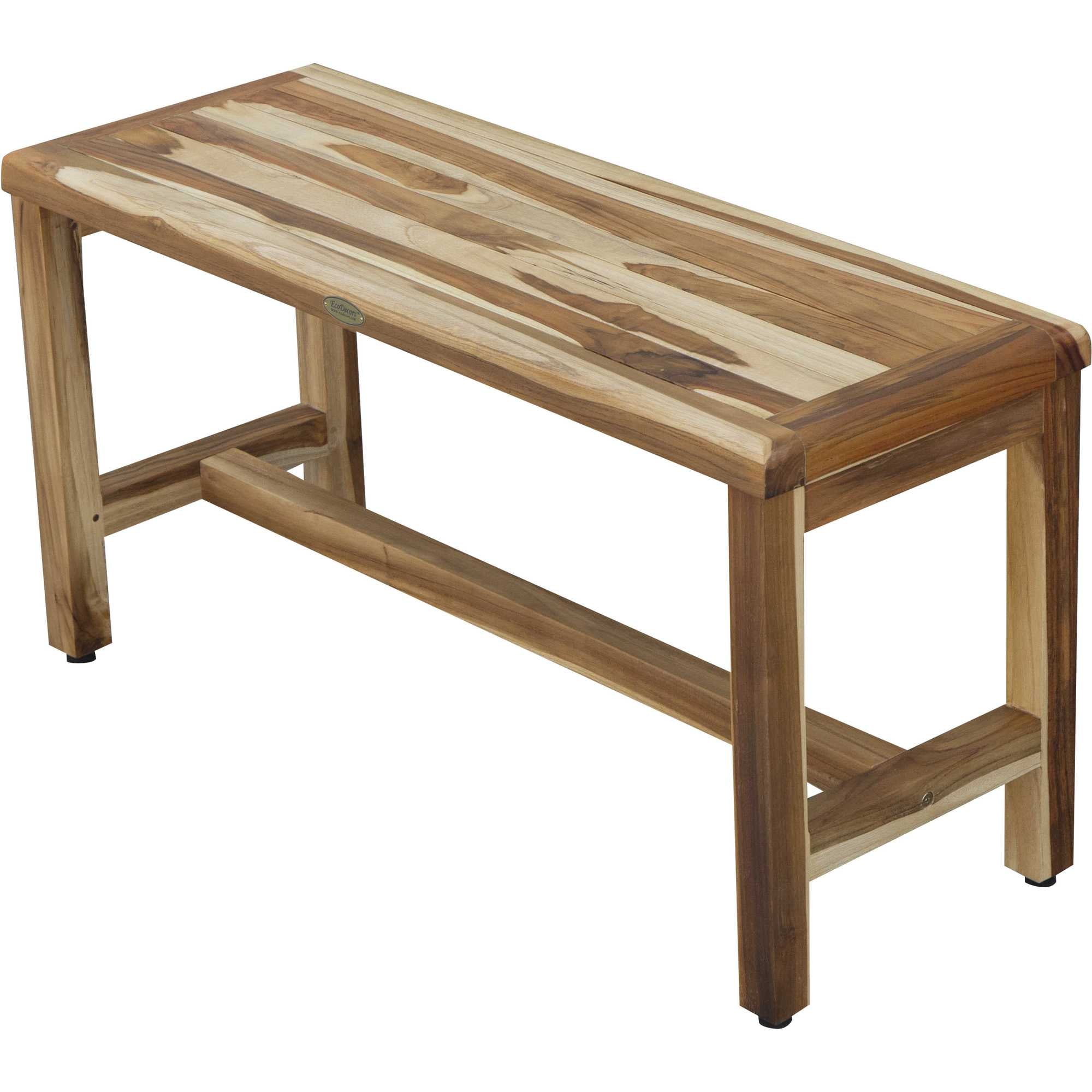 34" Natural Teak Rectangular Shower Bench With Shelf-Shower Benches-DECOROLALA