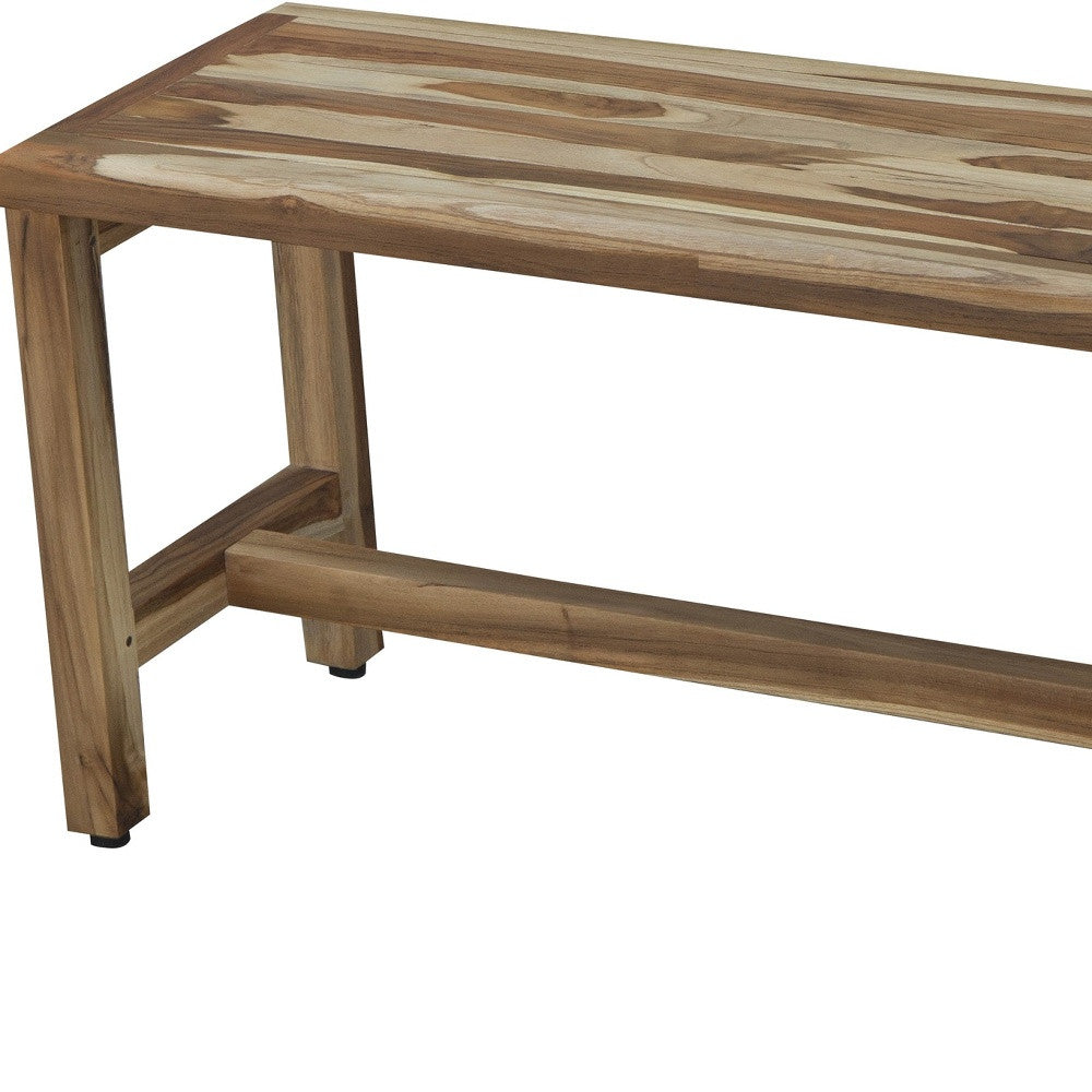 34" Natural Teak Rectangular Shower Bench With Shelf-Shower Benches-DECOROLALA