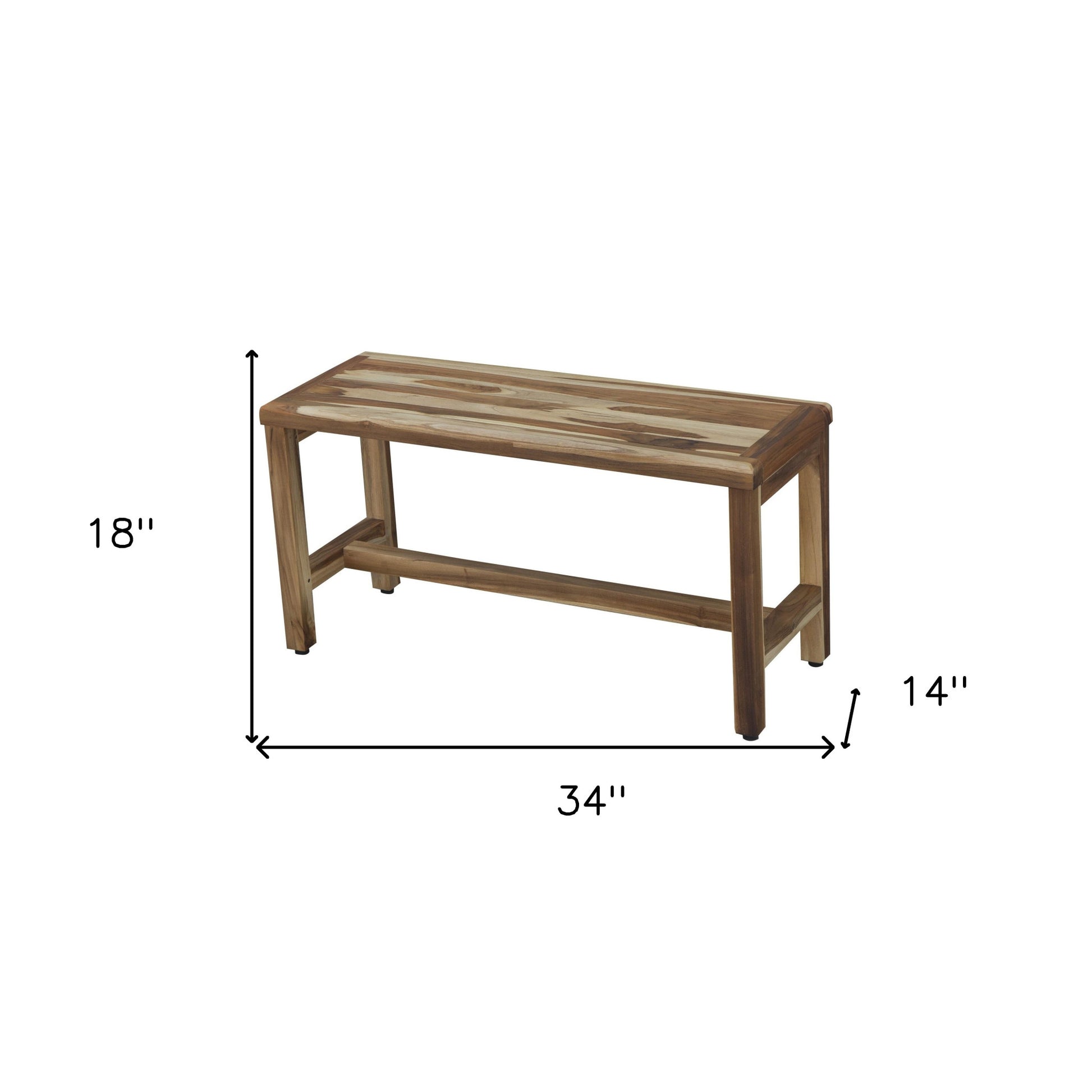 34" Natural Teak Rectangular Shower Bench With Shelf-Shower Benches-DECOROLALA