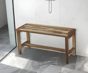 34" Natural Teak Rectangular Shower Bench With Shelf-Shower Benches-DECOROLALA