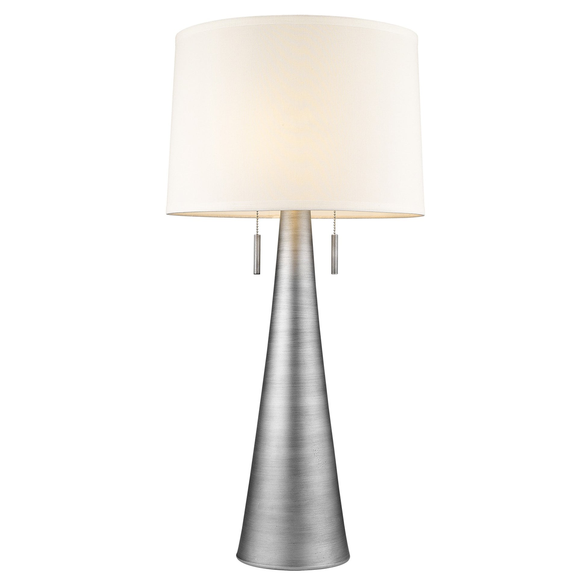 34" Silver Metal Two Light Table Lamp With White Empire Shade-Table Lamps-DECOROLALA