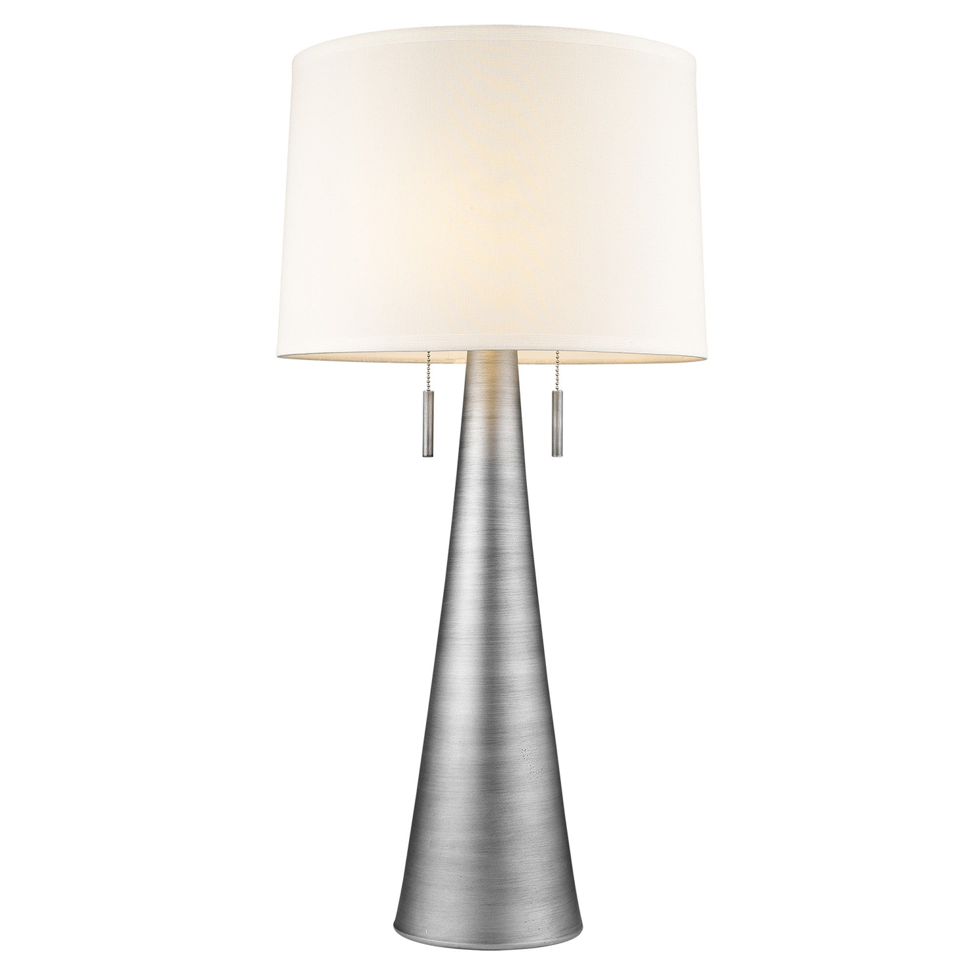 34" Silver Metal Two Light Table Lamp With White Empire Shade-Table Lamps-DECOROLALA