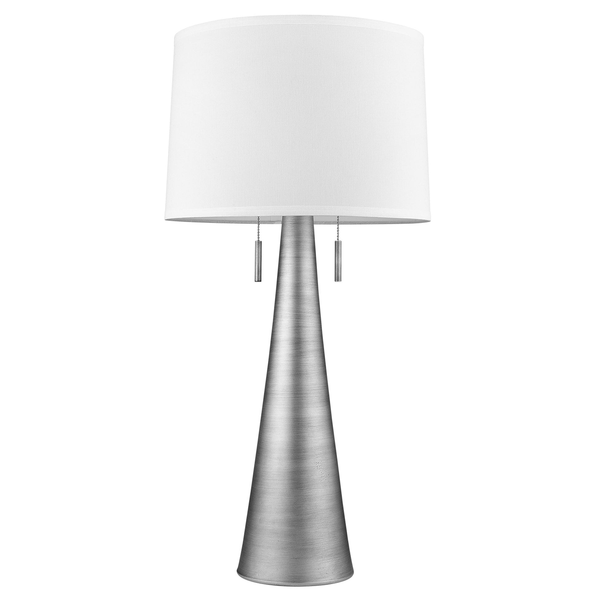 34" Silver Metal Two Light Table Lamp With White Empire Shade-Table Lamps-DECOROLALA