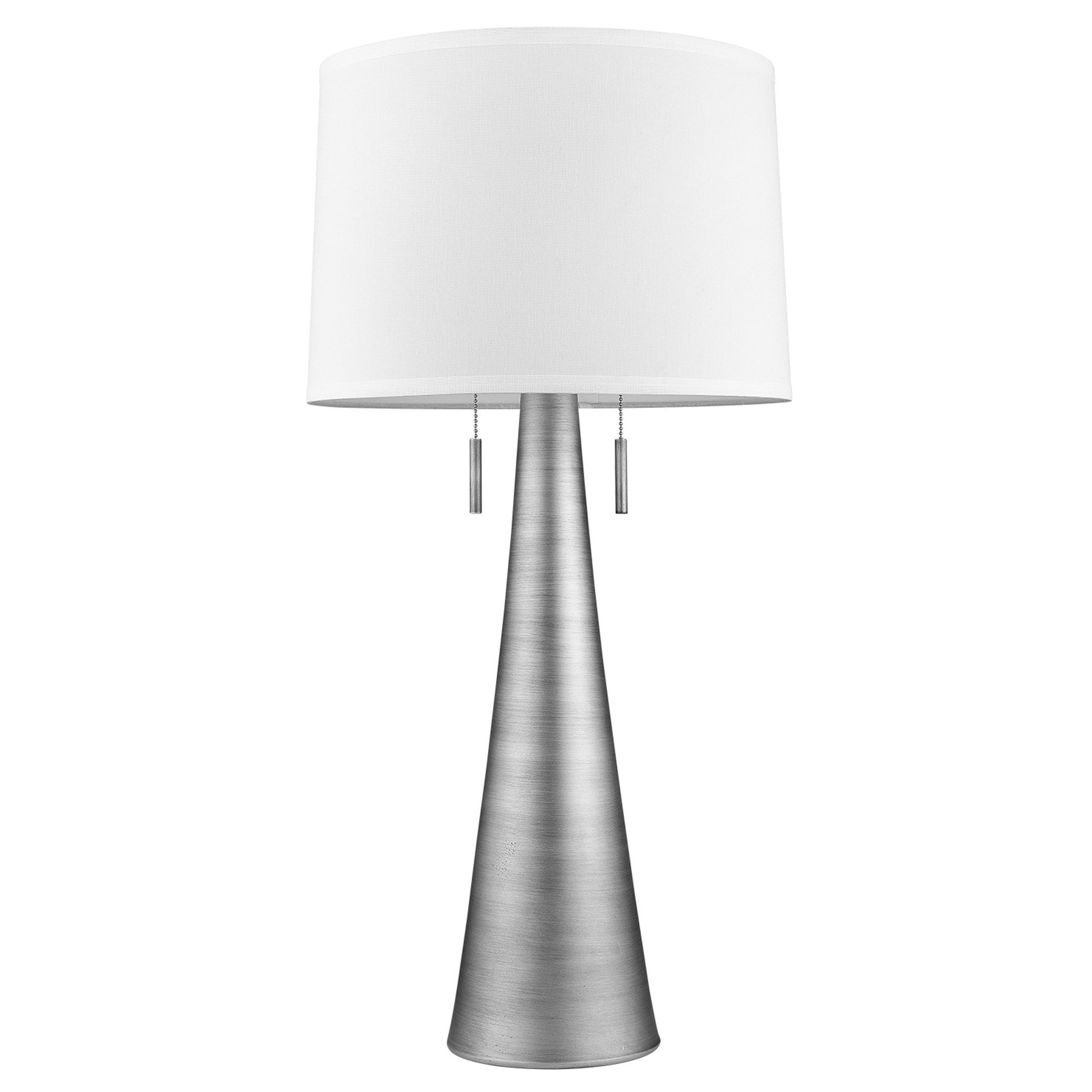 34" Silver Metal Two Light Table Lamp With White Empire Shade-Table Lamps-DECOROLALA